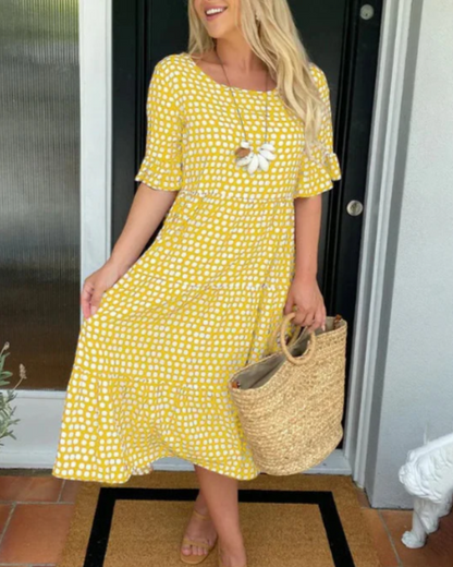 Elara™  Sable Short-Sleeve Midi Dress