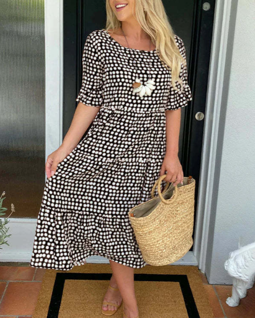 Elara™  Sable Short-Sleeve Midi Dress