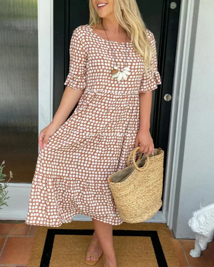 Elara™  Sable Short-Sleeve Midi Dress